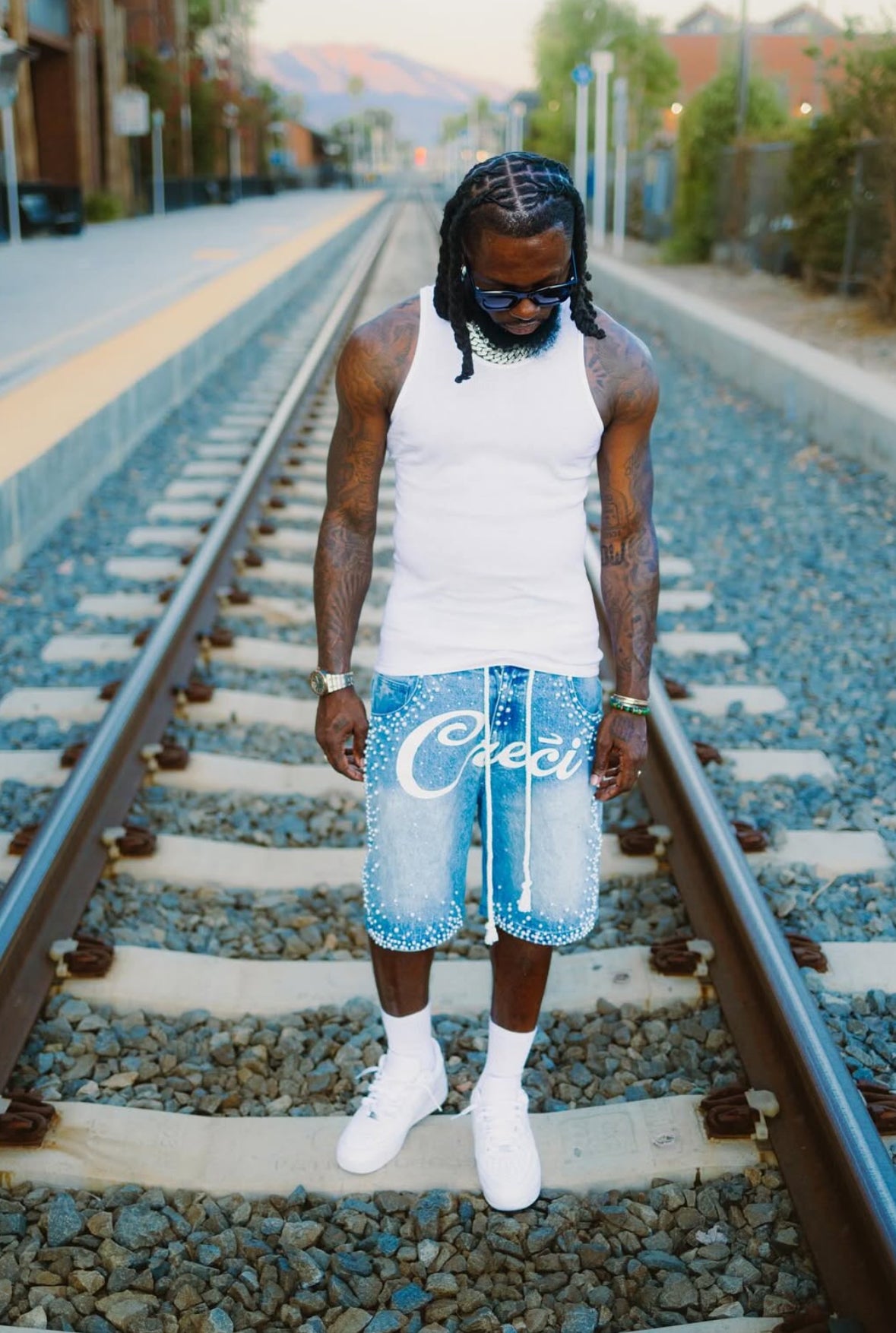 Pearl-Studded Statement denim shorts