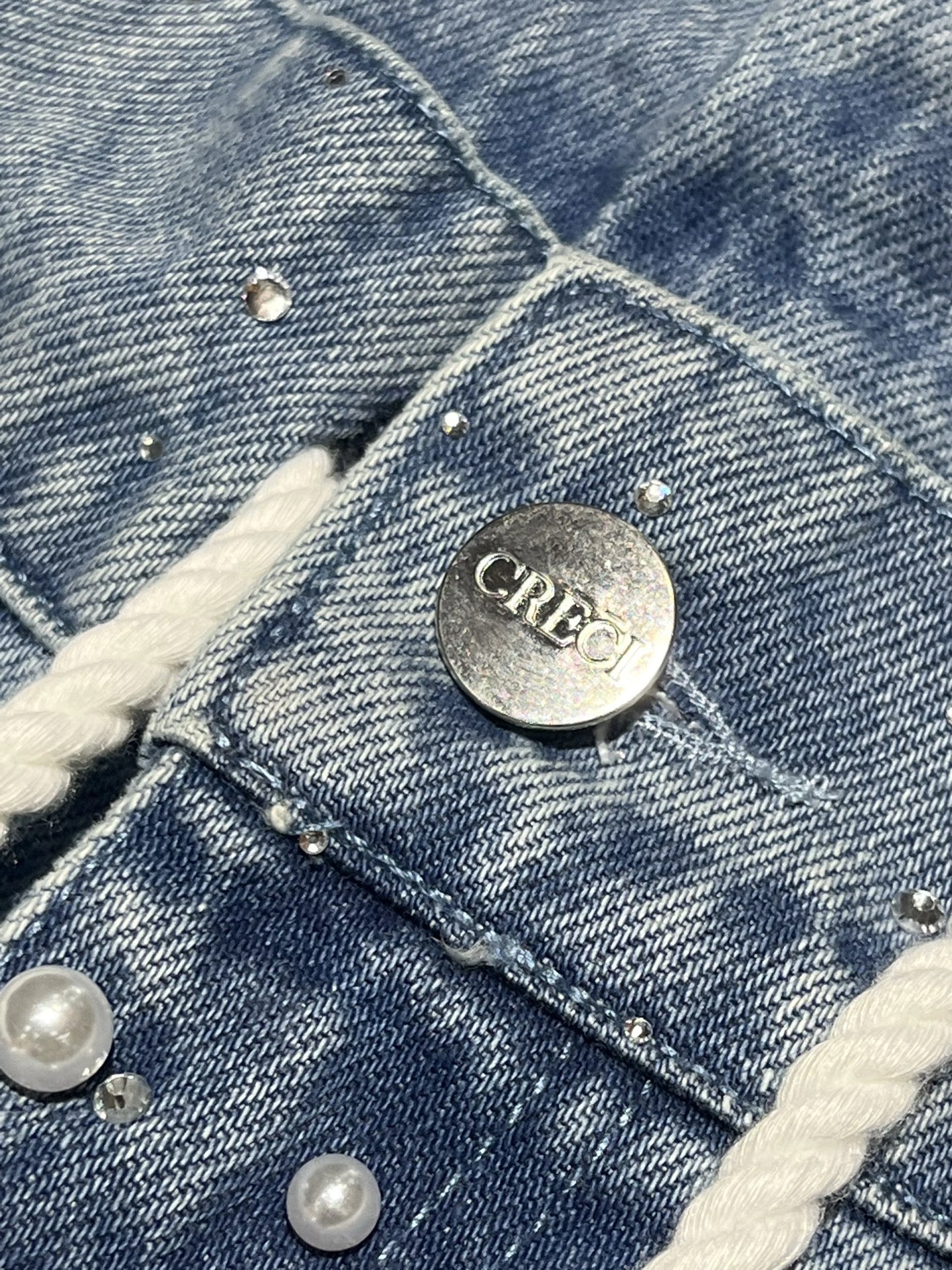 Pearl-Studded Statement denim shorts