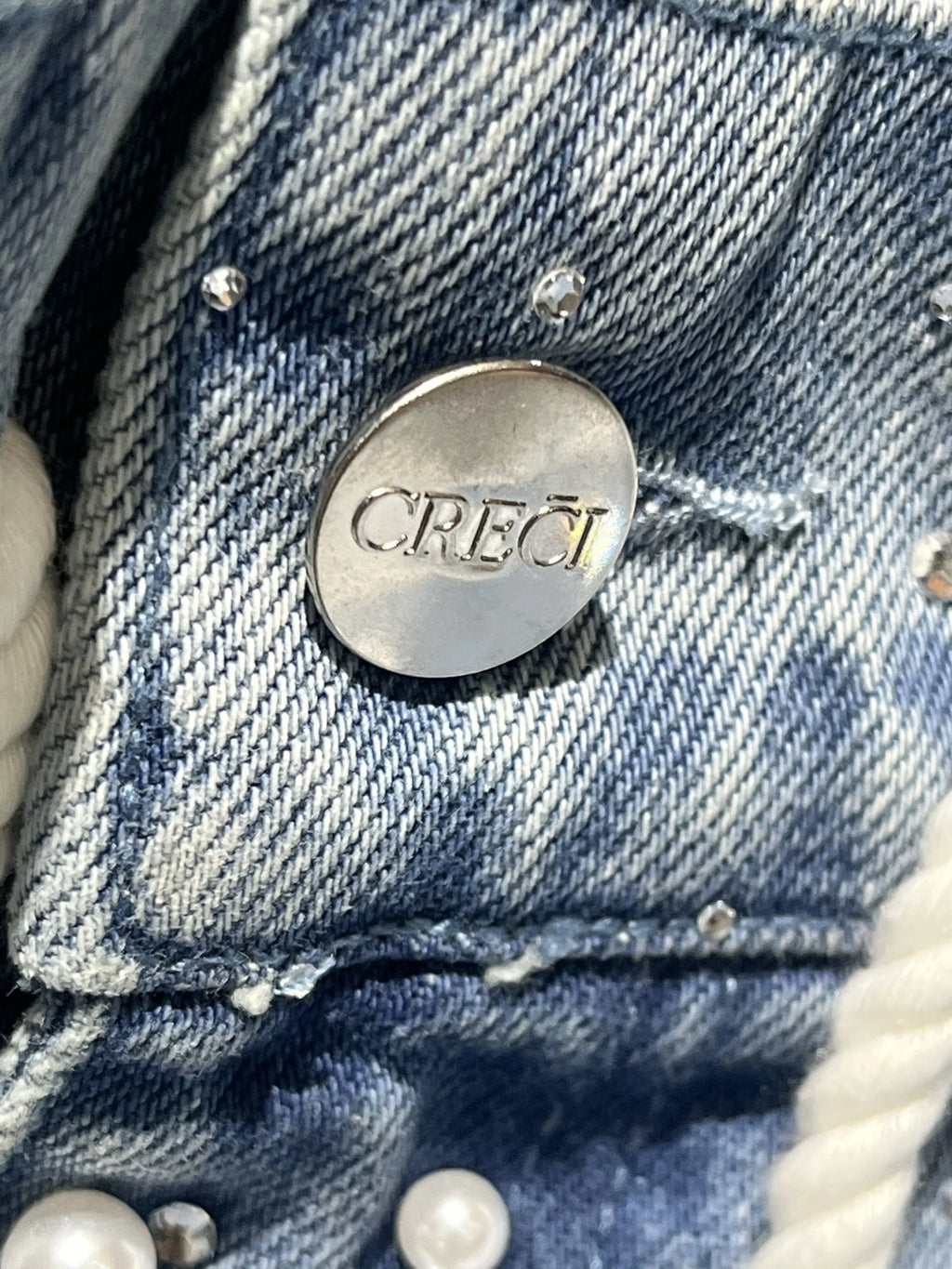 Pearl-Studded Statement denim shorts